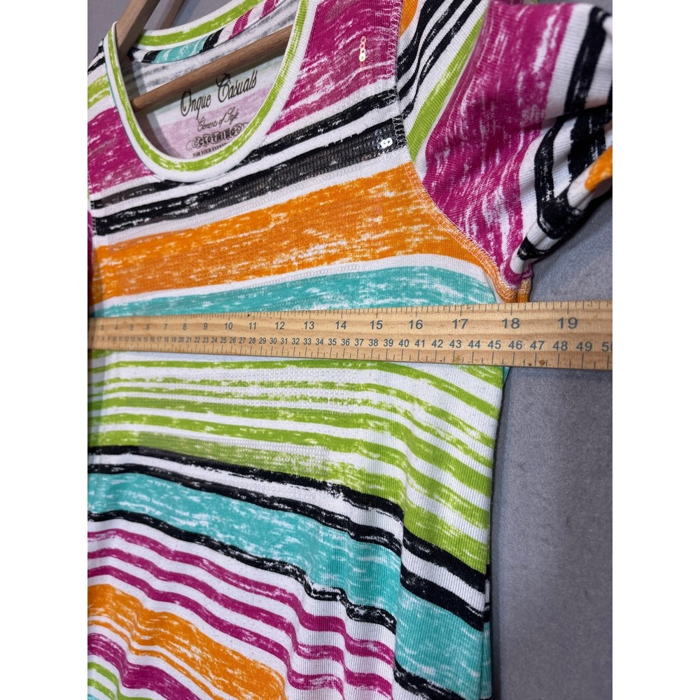 Onque Casuals Distressed Stripe Tunic Top Size Medium - Picture 6 of 6
